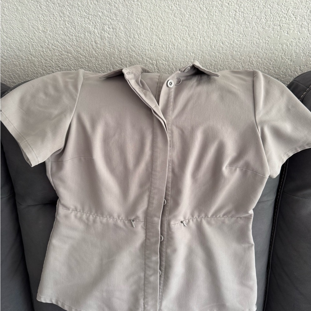 FIGS Women's Gray Button-Up Scrub Top